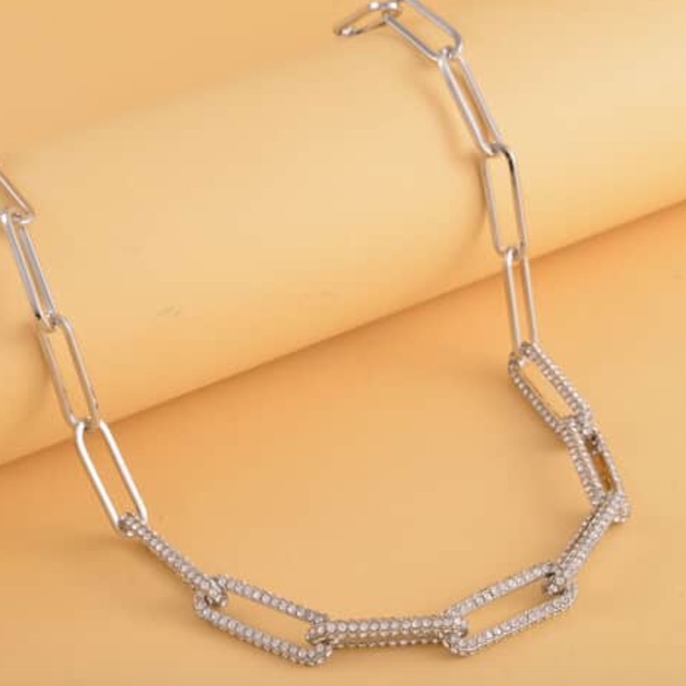 Austrian Crystal Paperclip Chain Necklaces in Silvertone